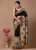 Chanderi Silk Black Festival Wear Printed Saree